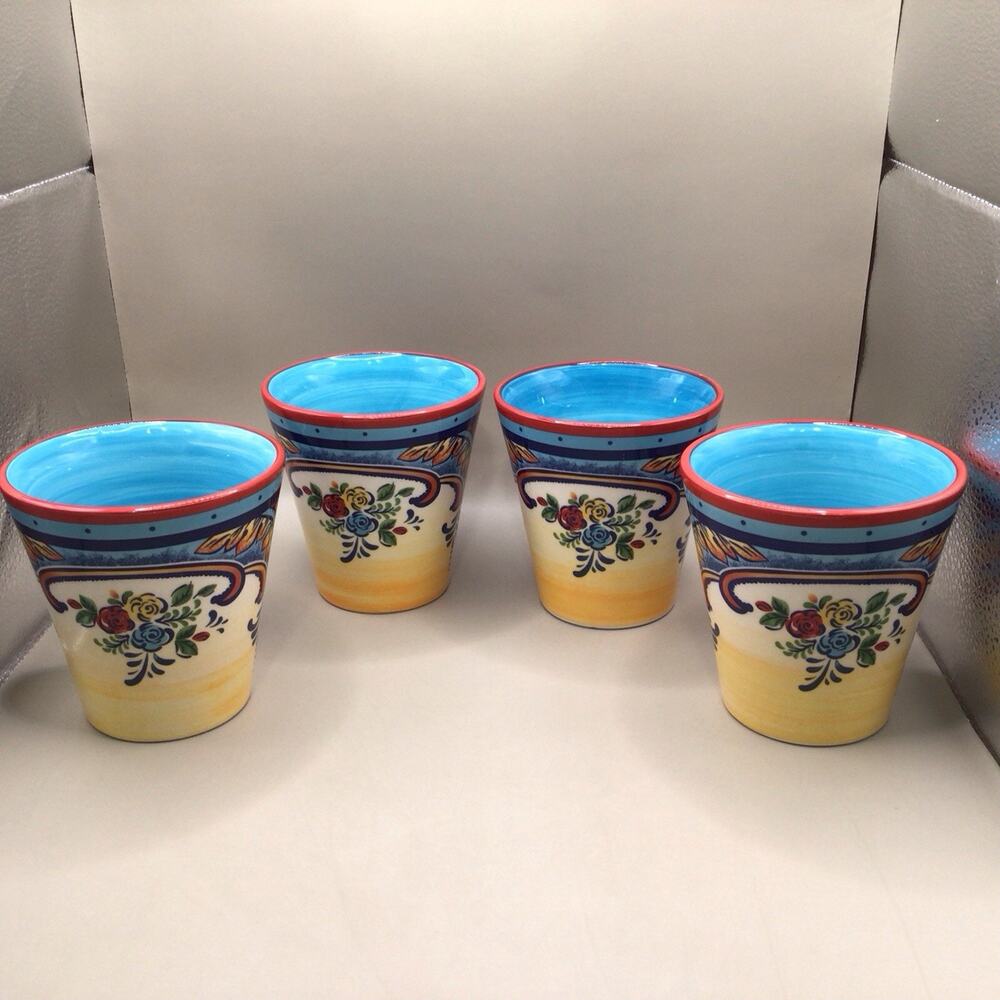 Euro Ceramics Zanzibar Collection Multicolor Spanish Floral Coffee Mugs Set of 4